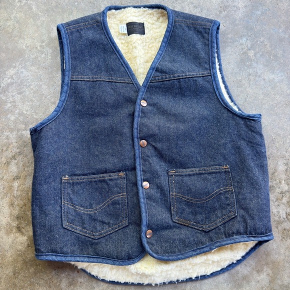 Roebucks Other - Vintage 70s Roebucks Sears Denim Sherpa Vest Americana Workwear Blue Medium g4a